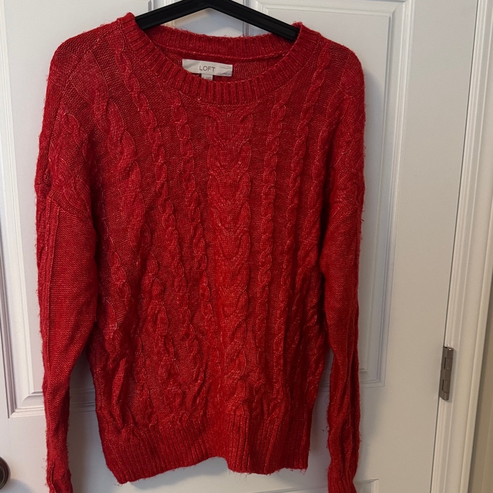 LOFT Women's Vibrant Red Cable Knit Sweater